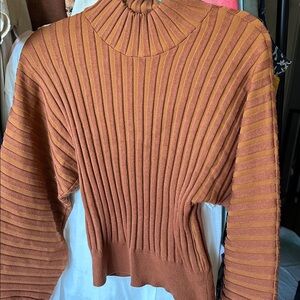Free People Ribbed Knit Cowl Sweater in Rusty Orange